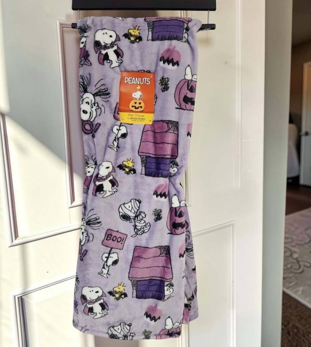 Peanuts Throw Blanket 60in x 70in Snoopy Halloween Purple Fleece